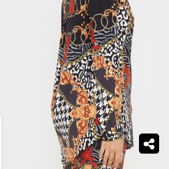 Black print long sleeve blouse shirt button down - Picture 2 of 6